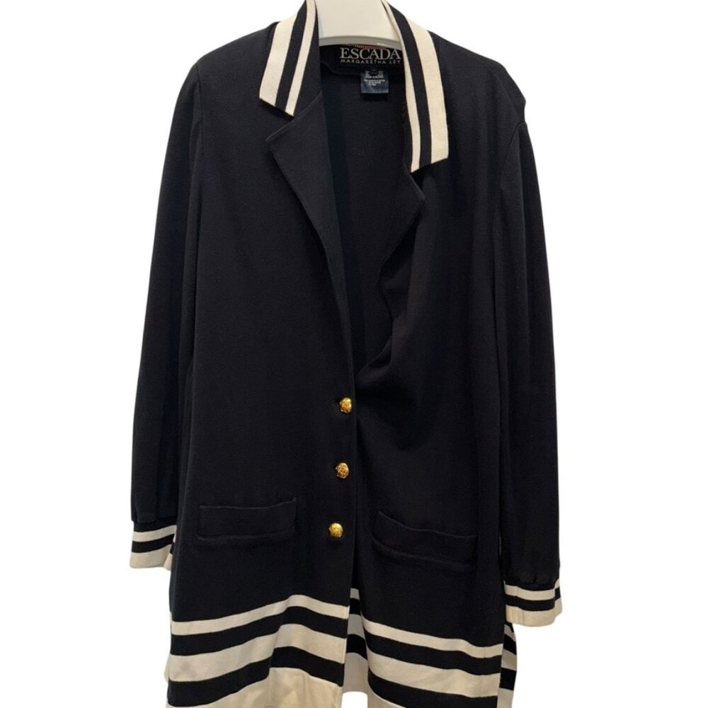 ESCADA navy blue white gold buttons Nautical sailor cotton jacket 40 L